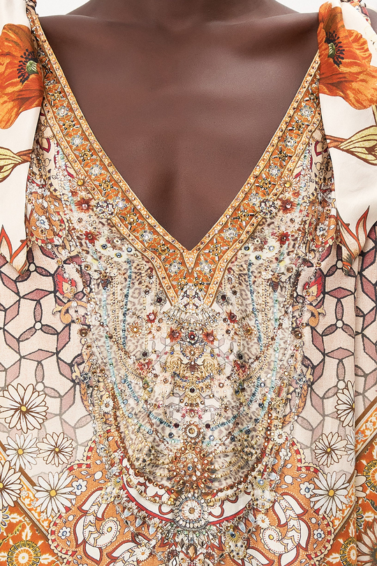V Neck Kaftan Dress with Crystal Embellishment