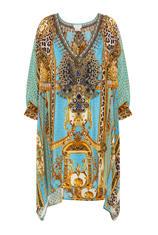 Camilla Short Silk Kaftan with Deep V Neck Leopard Print Kaftan