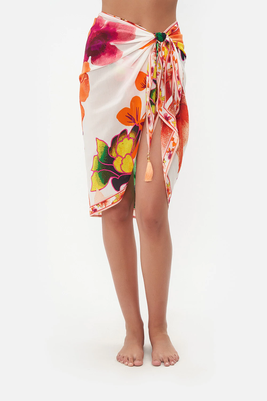 White Beach Sarong with Bright Florals