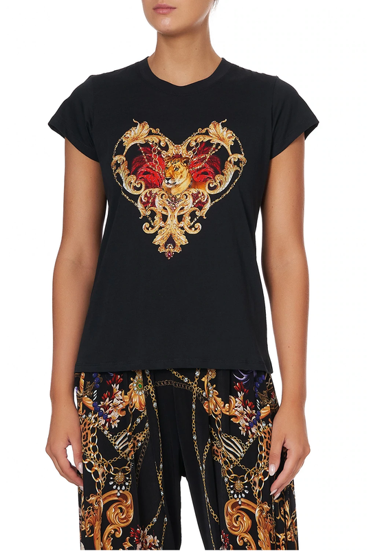 Embellished Slim Fit T Shirt in Black 