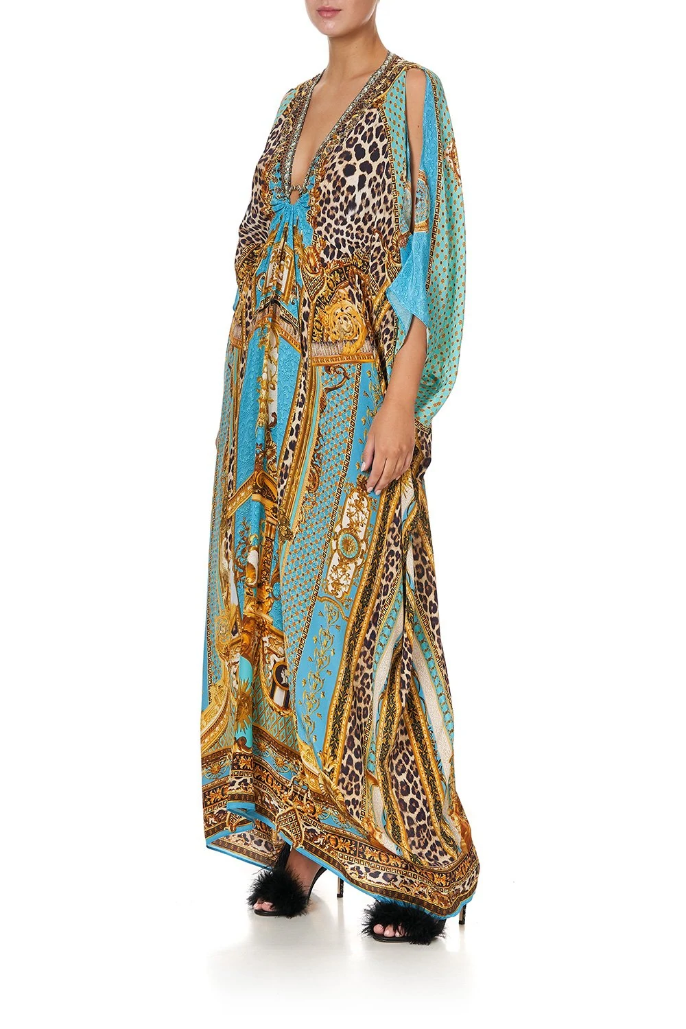 Load image into Gallery viewer, Blue Kaftan Dress in Silk
