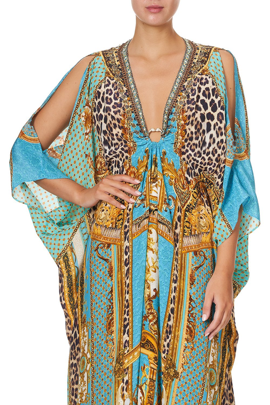 Load image into Gallery viewer, Blue Beach Kaftan with Deep V Neck

