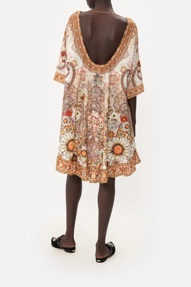 70s Mini Dress in White/Orange