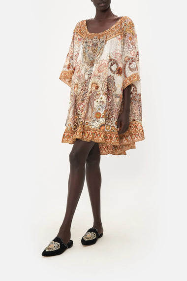 White Silk Mini Dress with Floral Print 