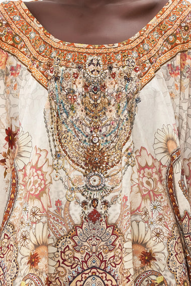 Crystal Embellished Mini Dress in Ivory/Orange