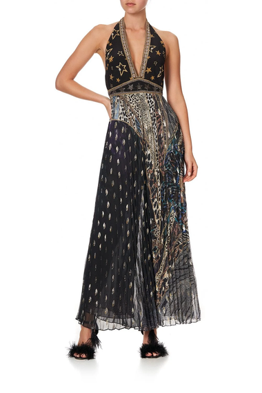 Black and Gold Jumpsuit with Halter Neck | Camilla