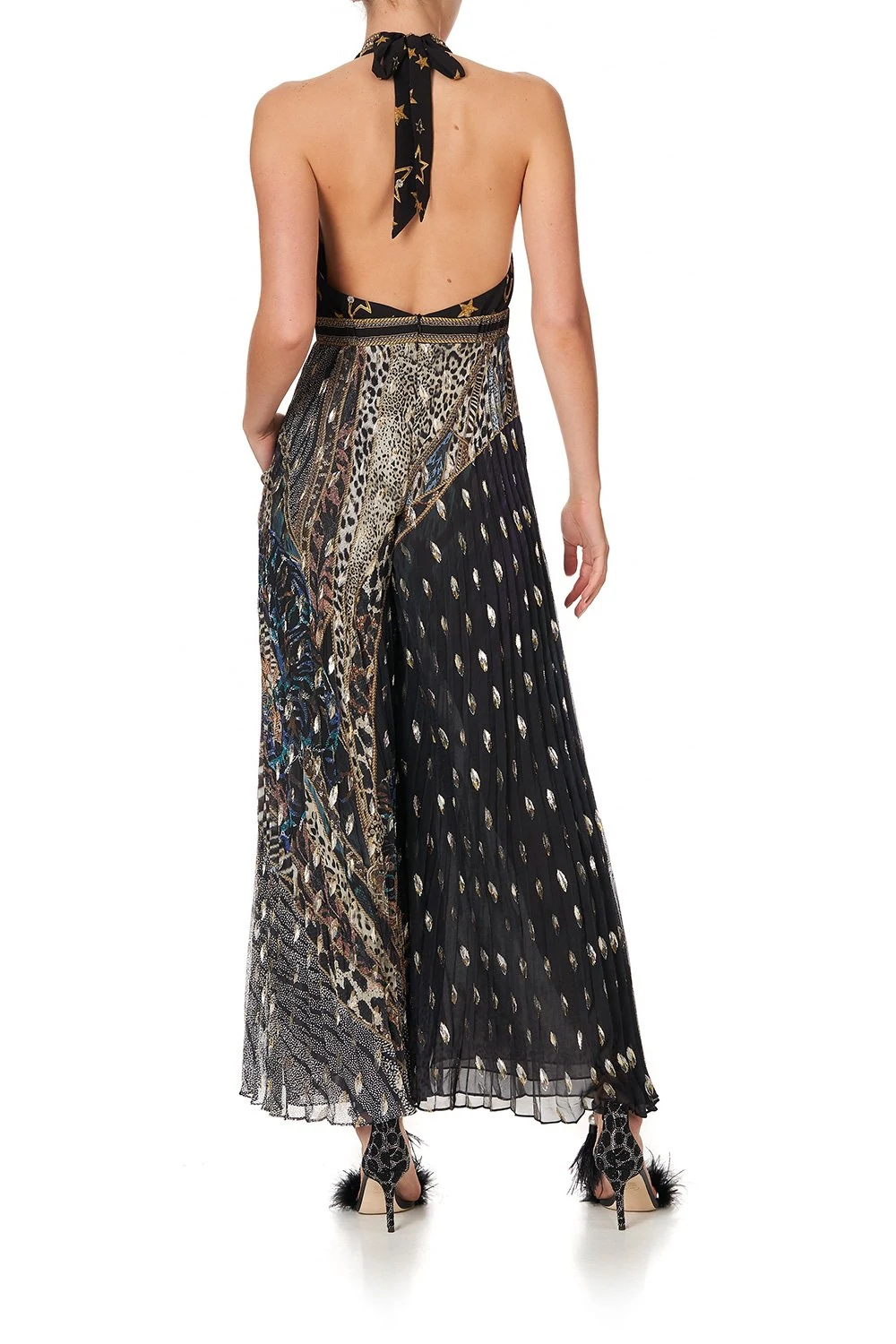 Load image into Gallery viewer, Black Embellished Jumpsuit with Wide Leg Pant
