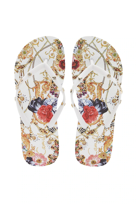 Platform Thong Sandals in Ivory Print 