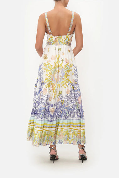 white cut out dress with sea horse print