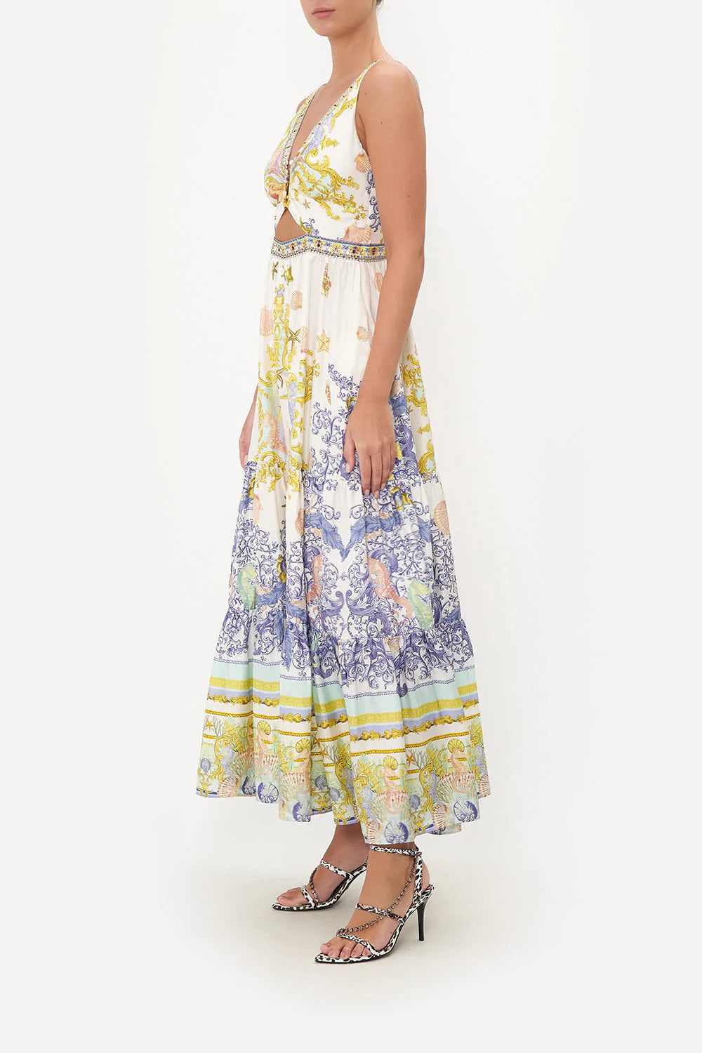 Load image into Gallery viewer, Silk Boho Dress with Cut Out
