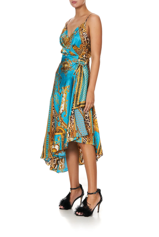 Sexy Summer Dress with Crystal Embellishment | Blue Midi Wrap Dress Sexy Summer Dress with Crystal Embellishment | Blue Midi Wrap Dress