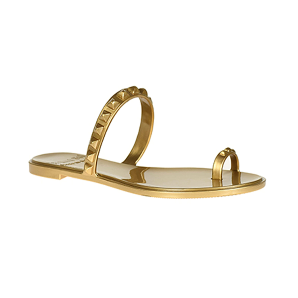 Load image into Gallery viewer, Maria Flat Sandal Gold- Metallic Jelly
