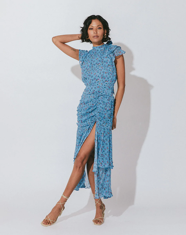 Cecilia Ankle Dress Lapis Block Print - Dress