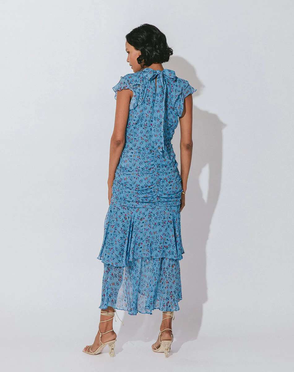 Load image into Gallery viewer, Cecilia Ankle Dress Lapis Block Print - Dress
