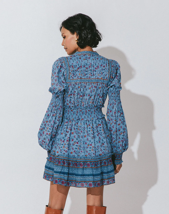 Load image into Gallery viewer, Delilah Mini Dress Lapis Block Print
