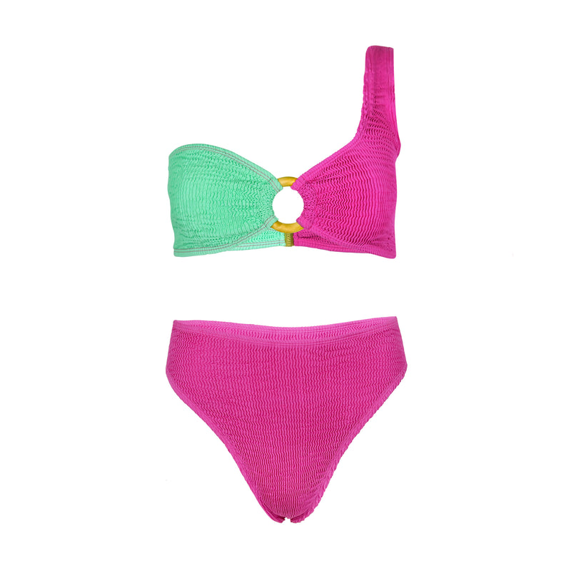 Mermaid Kini Top & Rainbow Bottoms Magenta/Mint