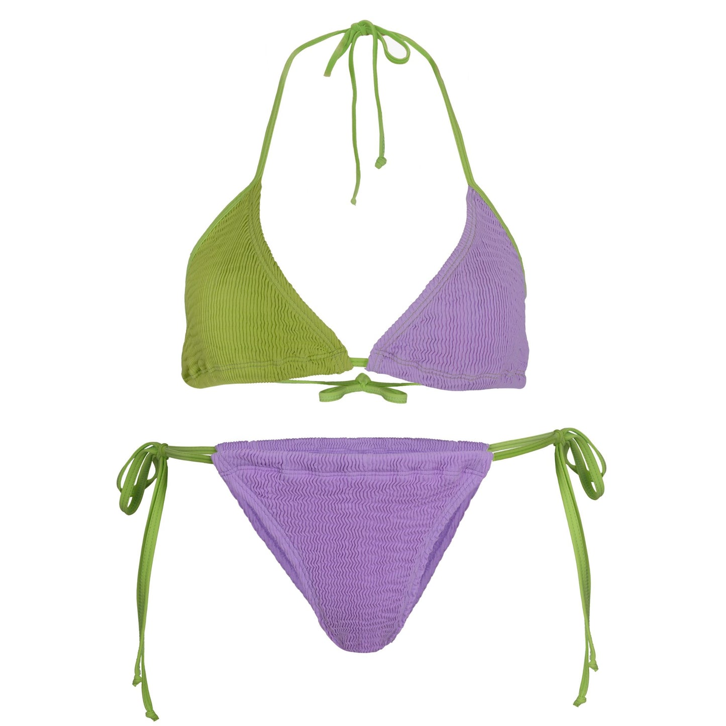 Load image into Gallery viewer, Bells Kini Top &amp;amp; Peninsula Bottom in Lilac/Chartreuse - ONE SIZE - Bikini
