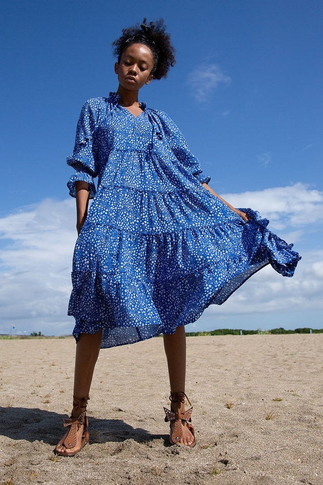 Load image into Gallery viewer, Coco Cabana Midi Light Dress Cross Dot Indigo - Dress
