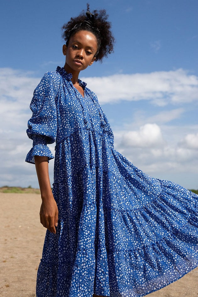 Load image into Gallery viewer, Coco Cabana Midi Light Dress Cross Dot Indigo - Dress
