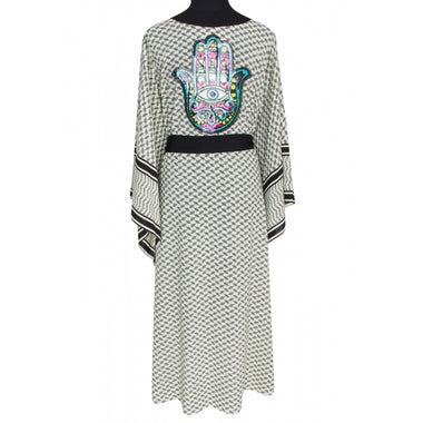 Tribe Long Kimono Hamsa In Black - Kimono