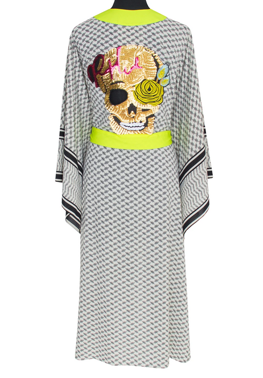 Tribe Kimono Skull Neon Yellow Long