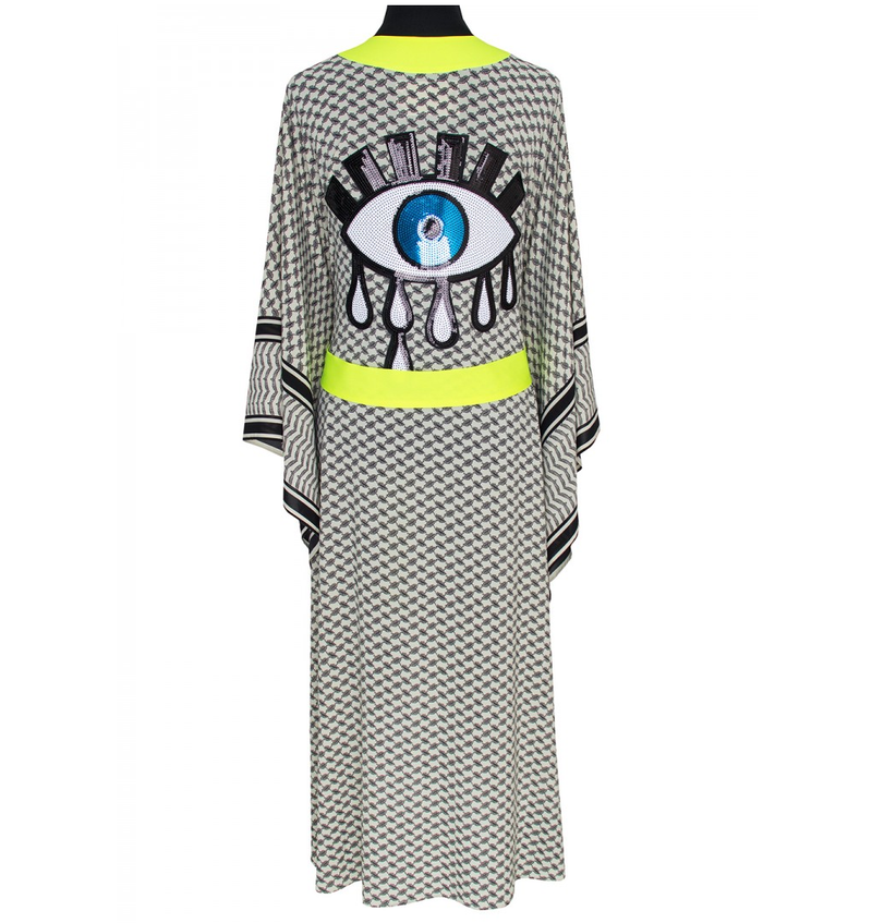Desert Tribe Long Kimono Evil Eye In Neon Yellow