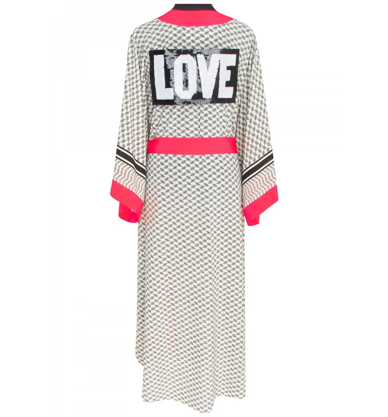 Desert Tribe Long Kimono Love Neon Coral