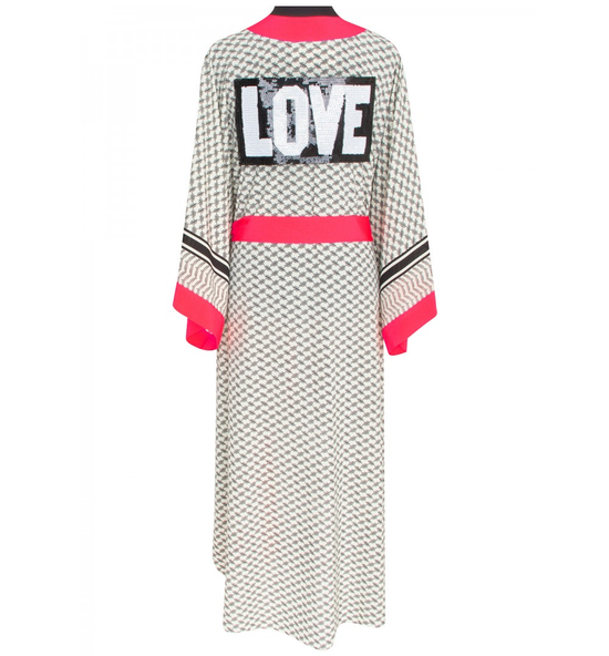 Load image into Gallery viewer, Desert Tribe Long kimono Love Neon Coral
