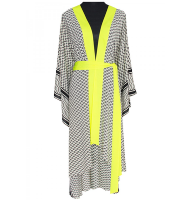 Desert Tribe Long Kimono Wings Gold Sequin In Neon Yellow - Kimono