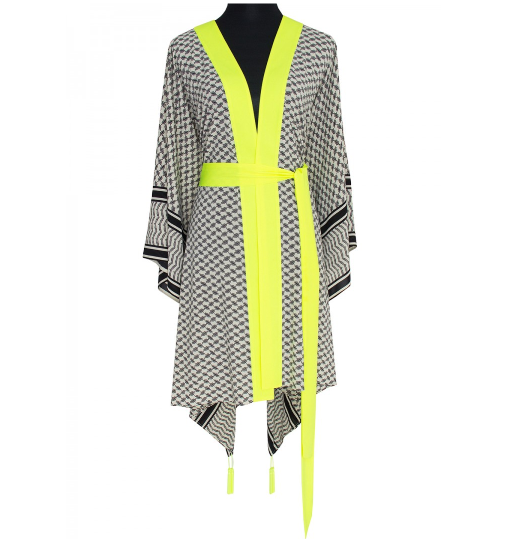 Load image into Gallery viewer, Desert Tribe Midi Kimono Skull Neon Yellow - Kimono
