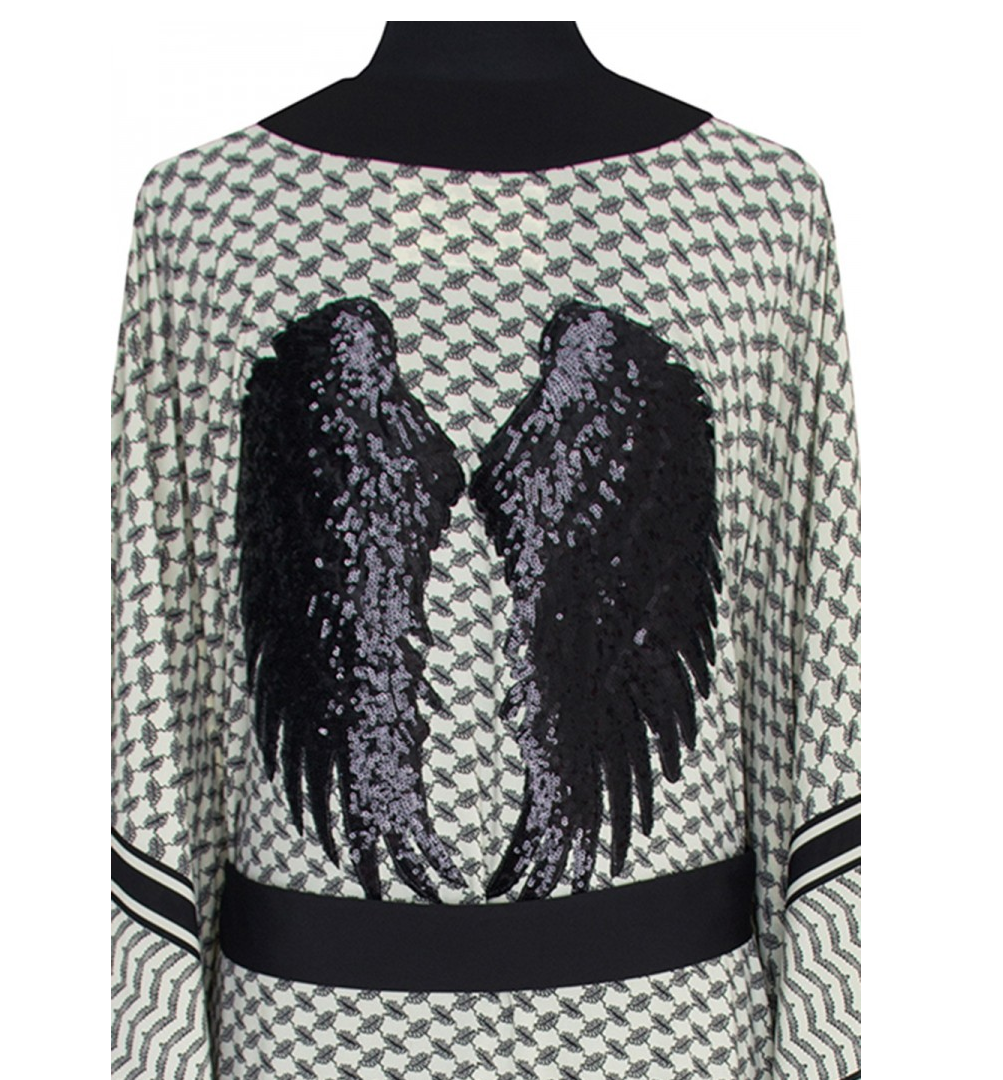 Load image into Gallery viewer, Desert Tribe Midi Kimono Wings Black
