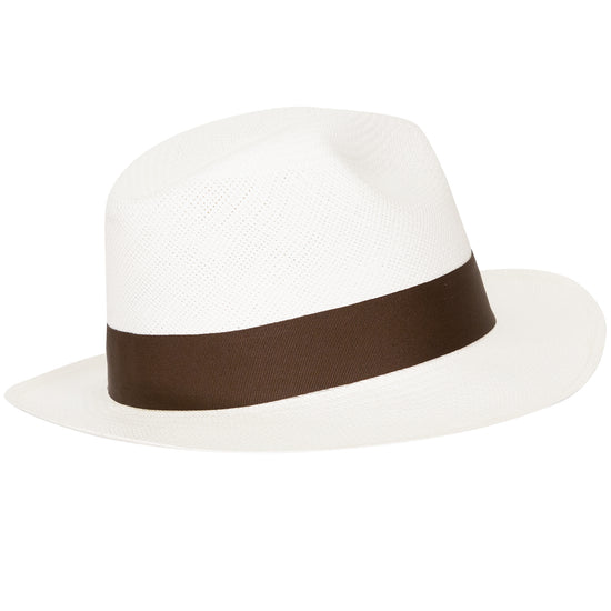 Panama Hat Unisex Classic White with Brown Band