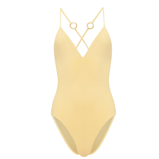 Load image into Gallery viewer, Plunging V Neck Swimsuit in Soft Yellow

