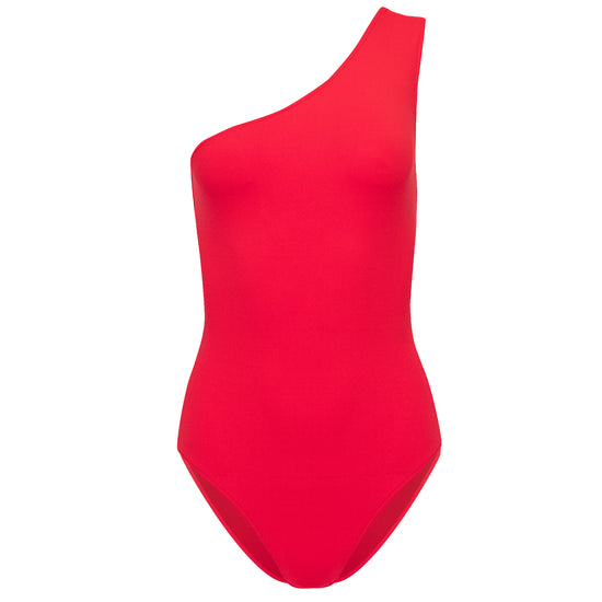 Load image into Gallery viewer, Red Designer One Shoulder Swimsuit

