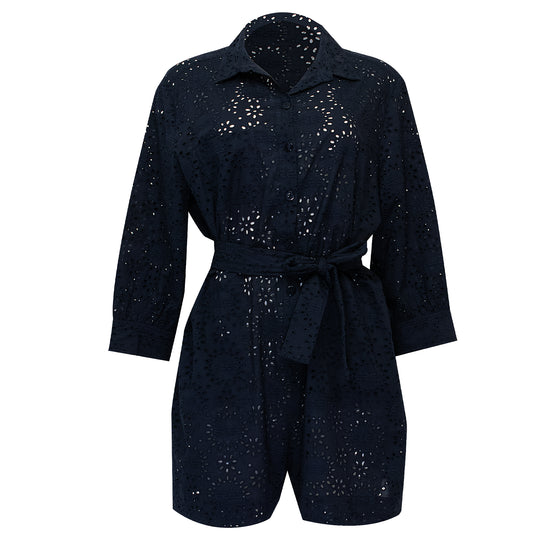 Embroidered Playsuit in Navy Lace