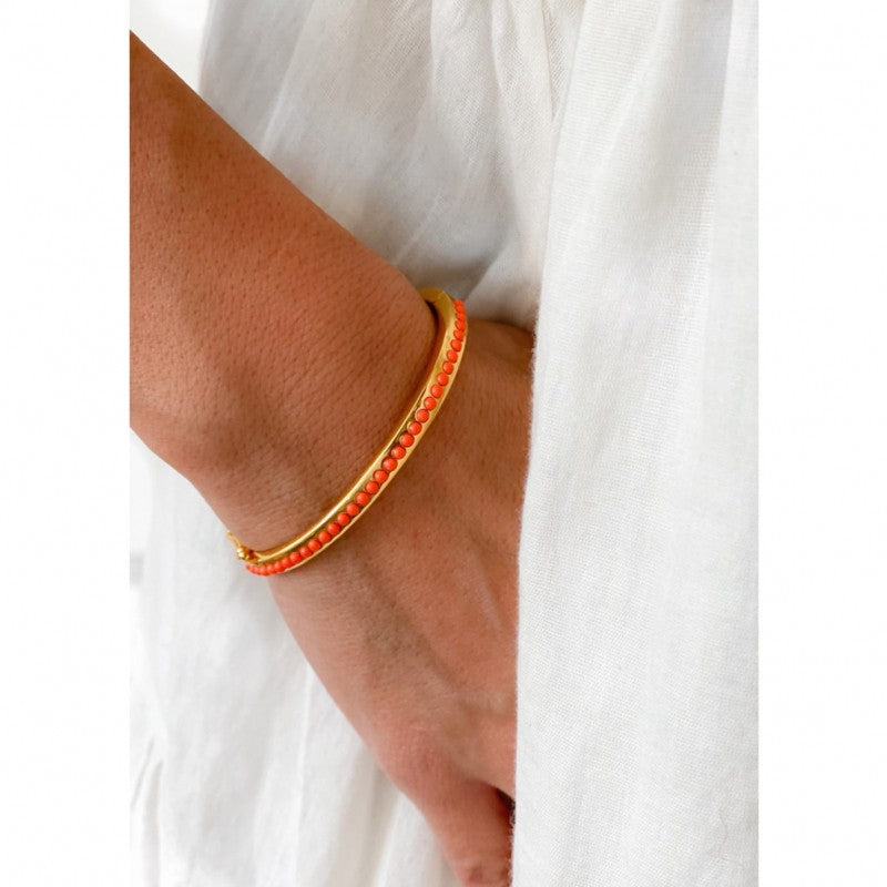 Thin Gold Bangle - Pink Agate Bracelet Ewa