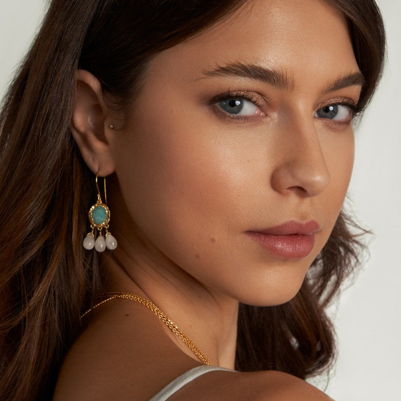 Ewa Earring With White Jade and Amazonite Stones