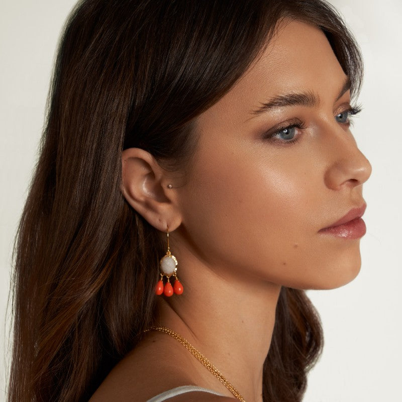 Multi Gemstone Drop Earrings - Ewa Jade Agate Earrings