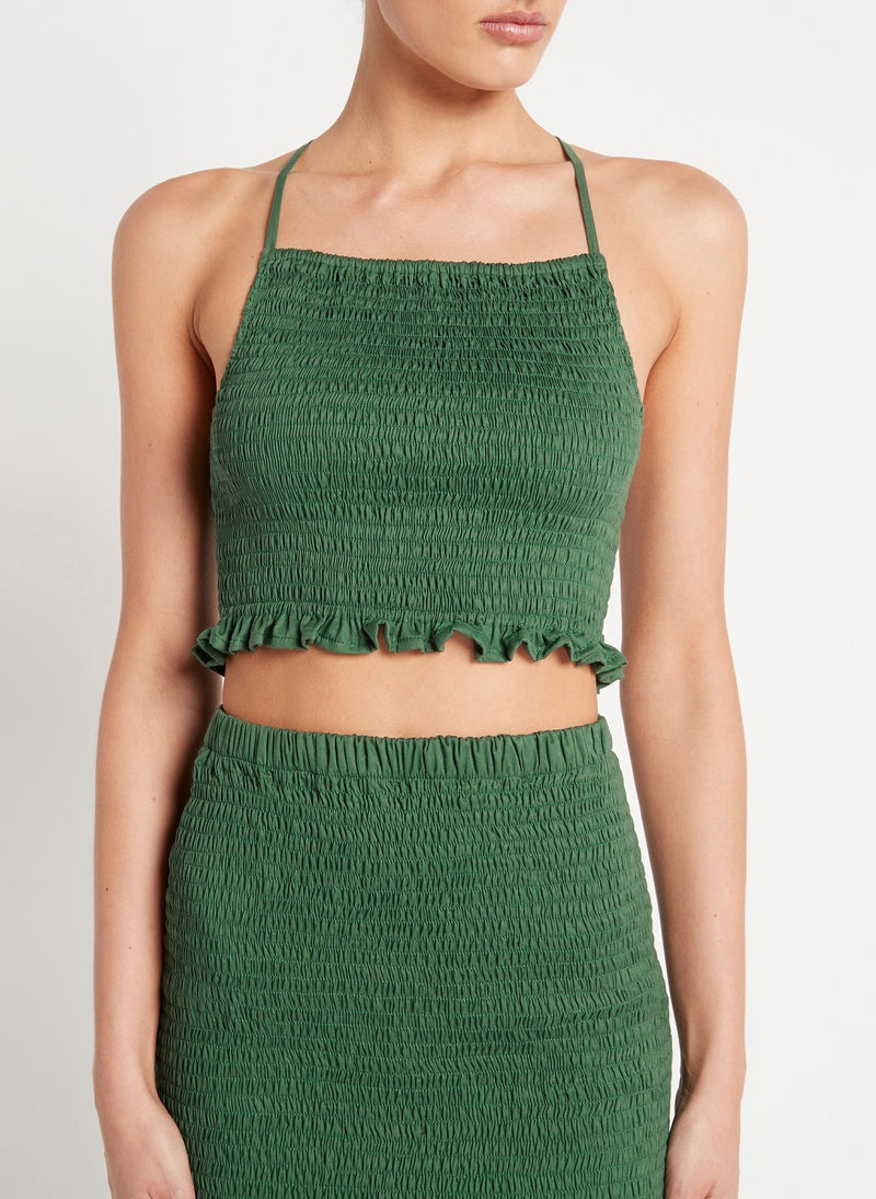 Dark Green Shirred Top