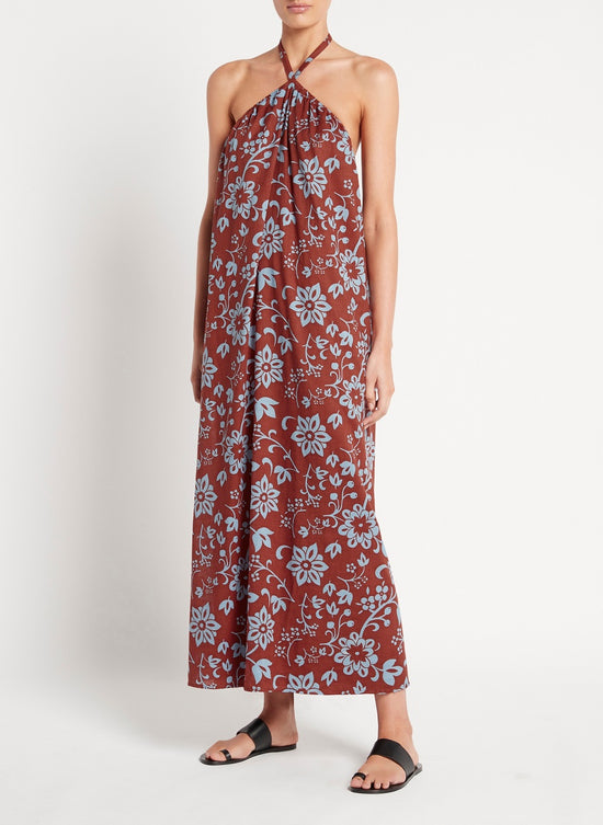 Load image into Gallery viewer, Sleeveless Maxi Dress Brown/Blue
