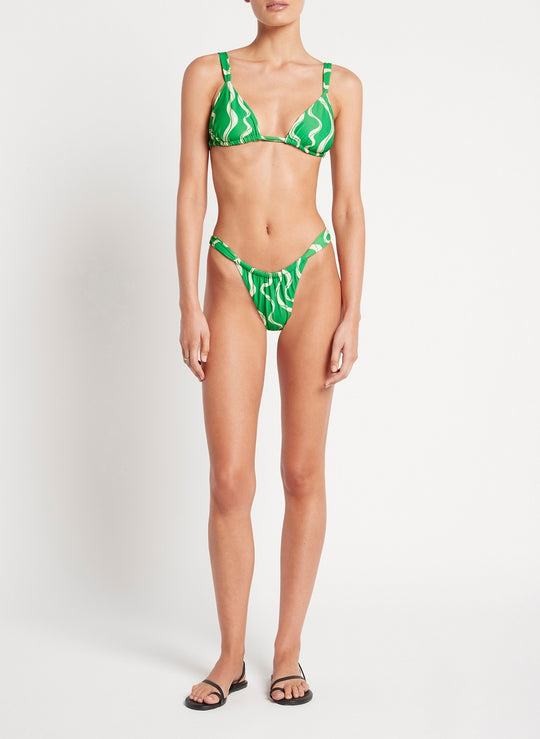 Wavy Print Green Bikini Top