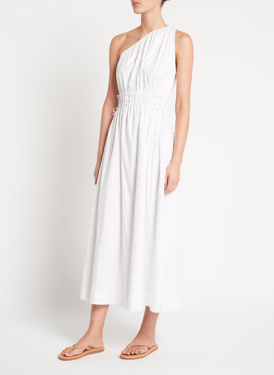 Load image into Gallery viewer, White Asymmetric Midi Dress
