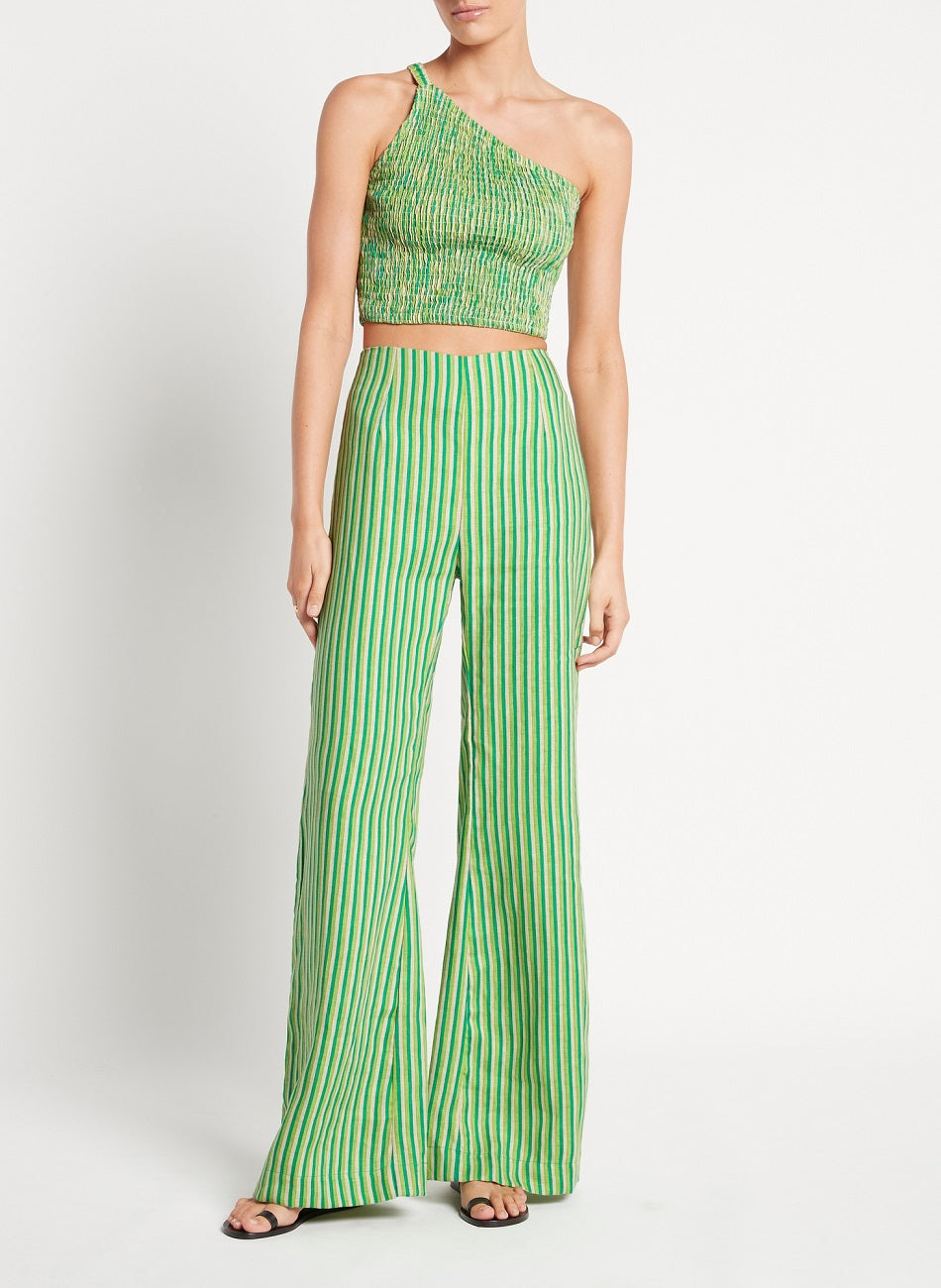Green Stripe One Shoulder Crop Top