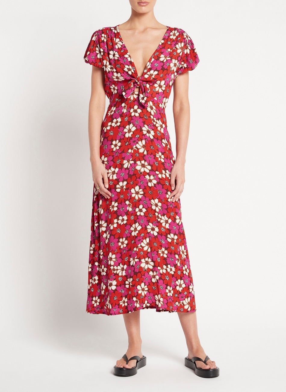 Floral Midi Dress V Neck Midi Dress Floral Puff Sleeve Midi Dress