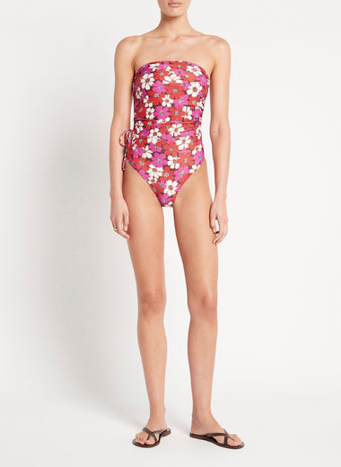 Bandeau One Piece Swimsuit with Floral Print