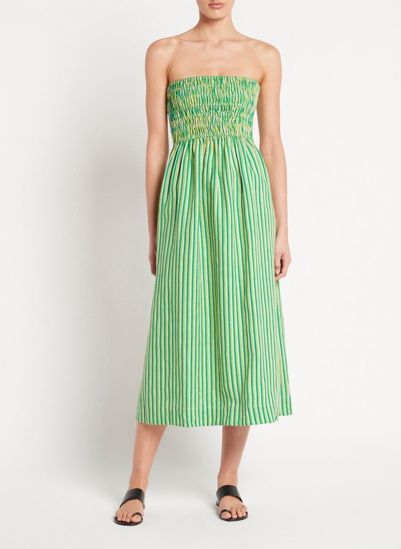Bandeau Midi Dress with Green Stripes