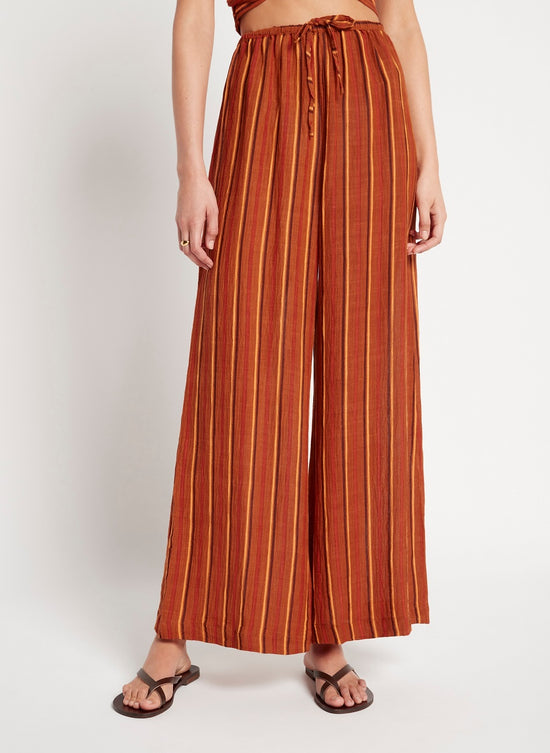 Wide Leg Pants in Orange/Brown Stripes