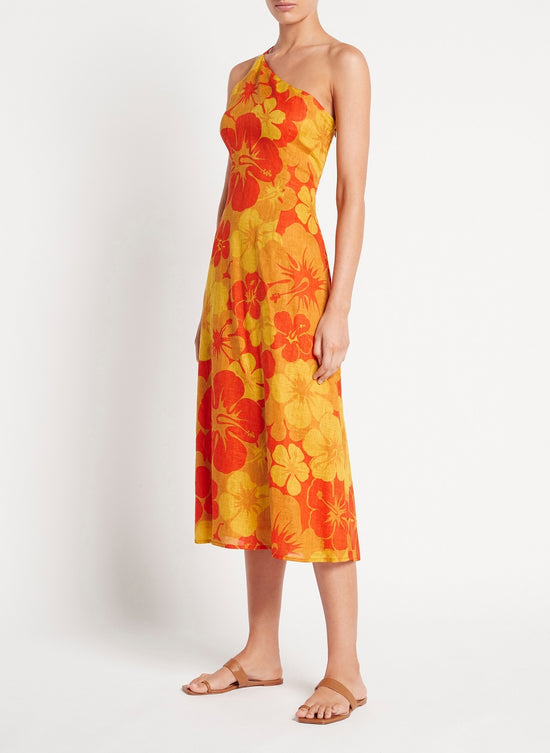 One Shoulder Floral Midi Dress