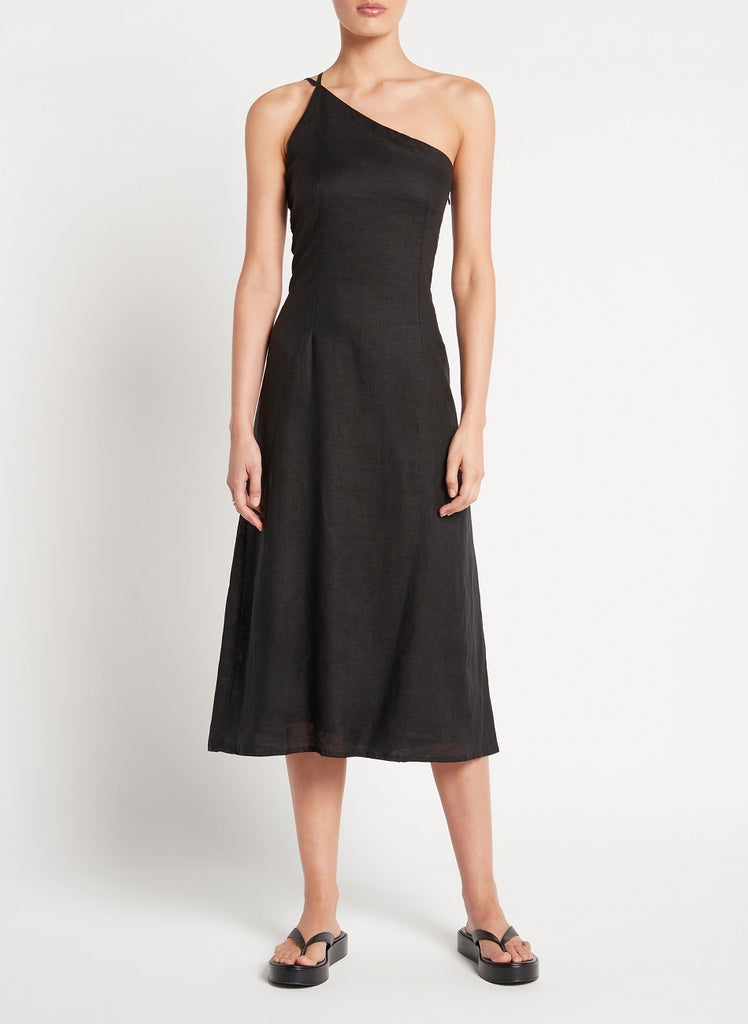One Shoulder Black Dress Black Midi Dress
