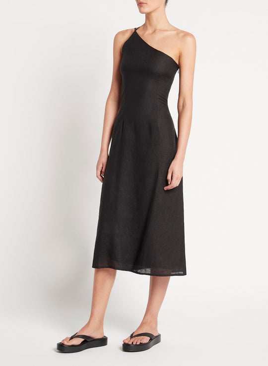 Load image into Gallery viewer, One Shoulder Black Dress - Dress
